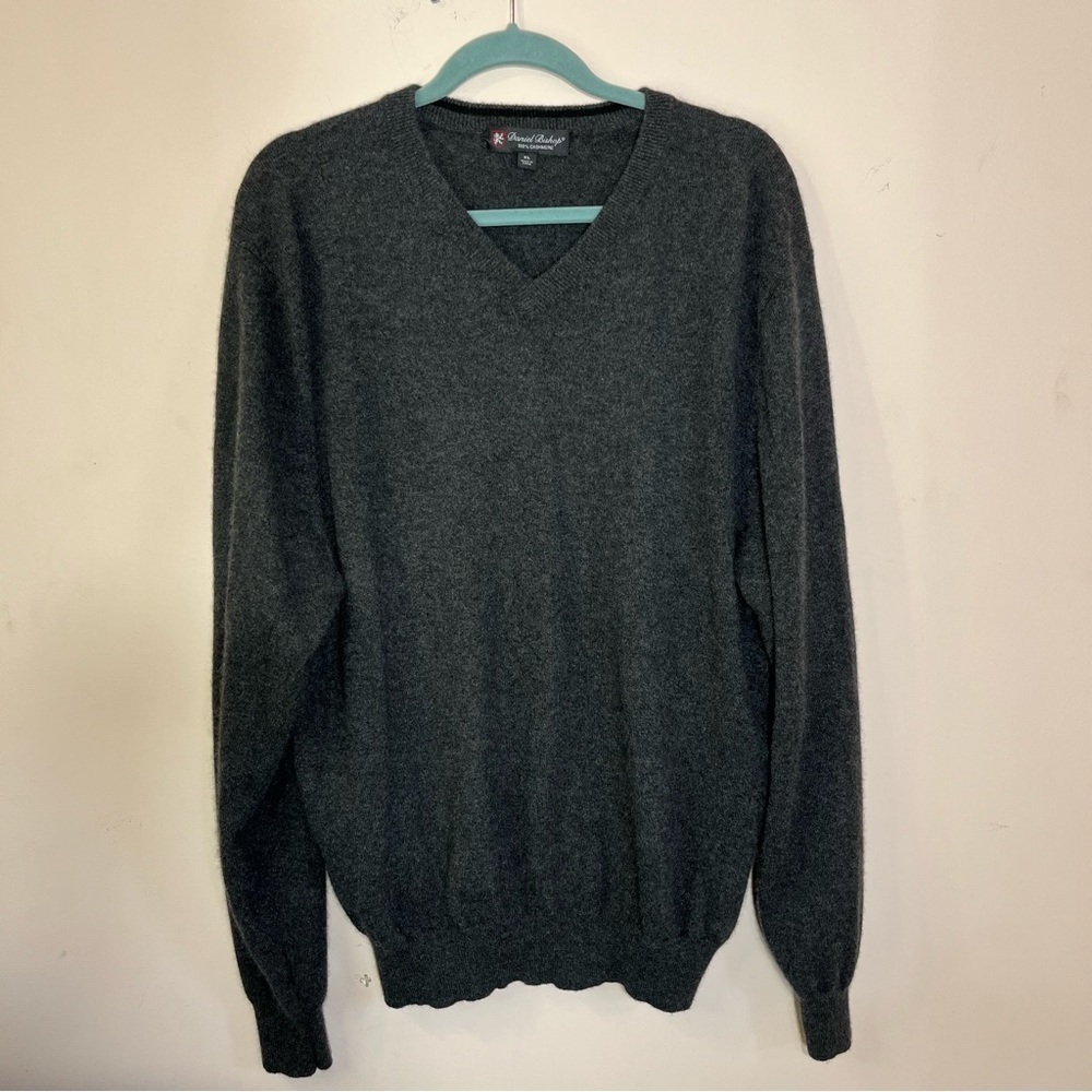 Daniel Bishop mens XL charcoal gray 100% cashmere v-neck sweater pullover